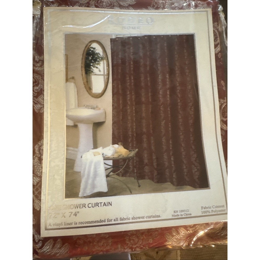 Rodeo Home Shower Curtain Burgundy/ Gold 72x74 Jaquard Cloth Texture